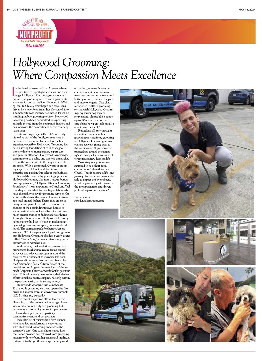 Los Angeles Business Journal feature on Hollywood Grooming and the Foundation: 'Where Compassion Meets Excellence' — May 13, 2024 Nonprofit & Corporate Citizenship Awards issue